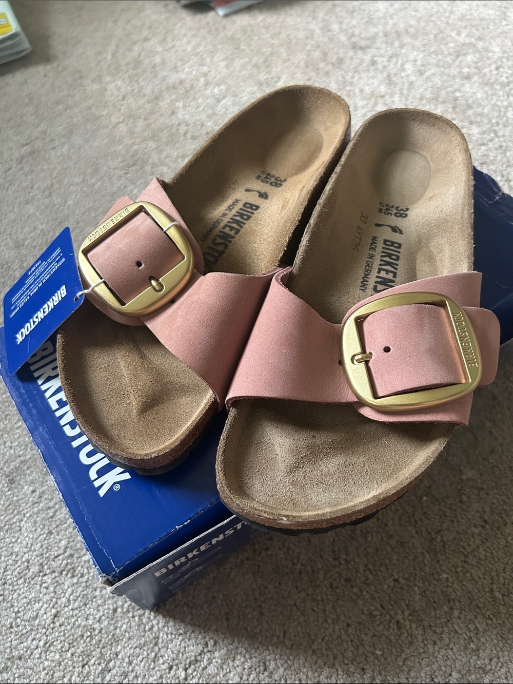 Birkenstock Women’s Single Strap Sandals in Old Rose Pink with Gold Buckle - Picture 1 of 5